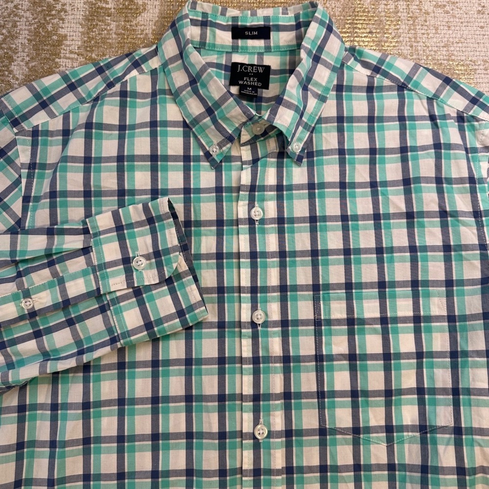 J. CREW Men's Slim Flex Washed Long Sleeved Plaid Polo Button Down NWT Medium